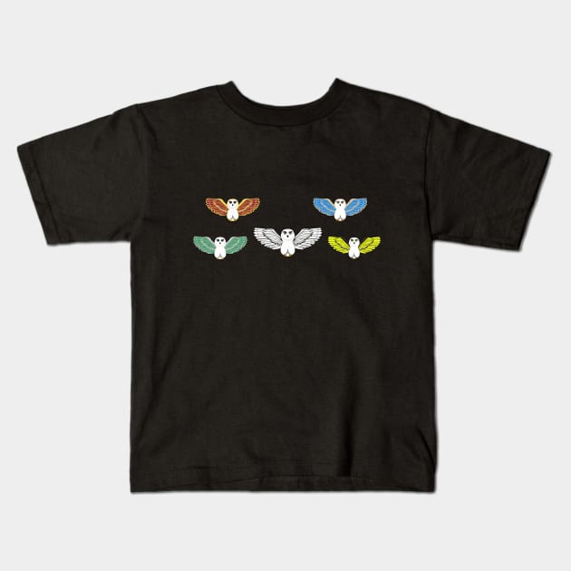 colored owls unite Kids T-Shirt by tiffytiff